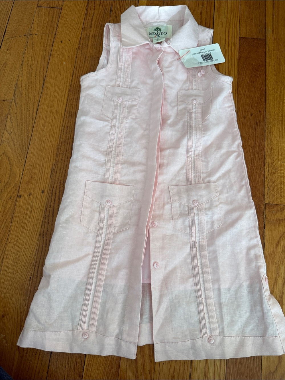 NWT mojito kids guayabera Girls Light Pink linen cotton Sleeveless Shirt Dress 6